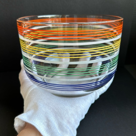 Rainbow Striped Glass Bowl Ice Bucket 6” EUC - Picture 12 of 14